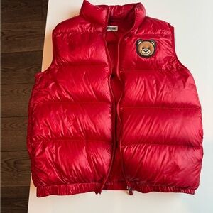 Moschino Red Puffer Vest with Bear Patch